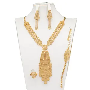 24K Vergulde Mode Bruiloft Sieraden Set Bruid Banket 4-delige Set