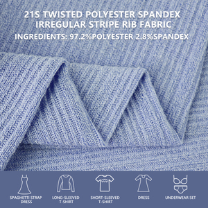 Tissu en maille côtelée à rayures irrégulières en polyester et élasthanne torsadé 21S, largeur 168 cm, 230 g/m², extensible, pour robes, t-shirts, gilets sans manches - Product Image 1