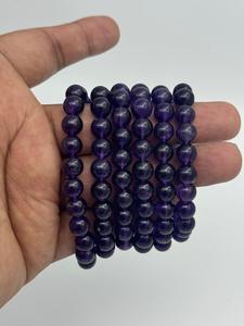 Bracelet en améthyste violette naturelle, perles rondes lisses, bijoux en cristal de perle, cadeaux en gros - Product Image 2