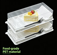 Boîte à pâtisserie rectangulaire transparente en PET de qualité alimentaire, jetable, personnalisable, pour pain, gâteau, barre, fromage, mousse, avec support pour fourchette, sur mesure