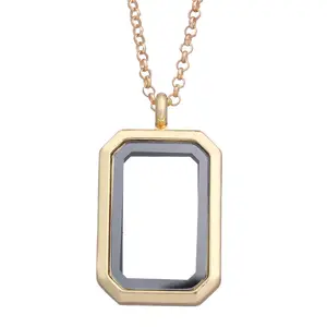 Magnetic opentable rectangle shape Glass Floating Living Memory Locket charm for Necklace DIY Photo box Charm