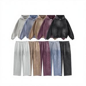 Vintage Heavy Casual Mens Womens Summer Breathable Leopard Print Fleece Lined Gradual Hooded Sweatshirt Two-Piece <b>Suit</b> Sports - Product Image 3