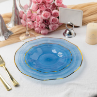 Assiette de Présentation Robuste en Plastique PS 7 et 10 Pouces à Bord Cannelé, Motif Vague Doré Estampé à Chaud, Couleurs Personnalisées, pour Mariages et Banquets