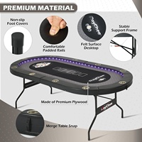 REAHOISY Table de Poker Texas Hold'em Pliable pour 10 Joueurs avec Lumière LED, 2 Ports USB, 2 Ports Type-C, Porte-Gobelets et Rebords Rembourrés, Couleur Noire