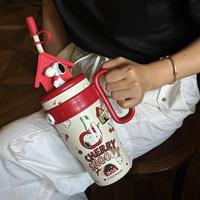 Gobelet isotherme en acier inoxydable 316 avec paille et chapeau décoratif, anti-fuite, pour l'extérieur, motif Snoopy