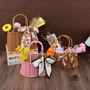 Keranjang Penyimpanan Anyaman Plastik Rotan Serbaguna dan Tahan Lama dengan Pegangan, Tas Belanja Portabel untuk Liburan Pantai, Hadiah - Product Image 2