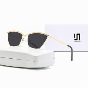 Gafas de sol estilo ojo de gato retro europeas y americanas para mujer, montura metálica, protección UV400, color negro, tipo 3. - Product Image 3