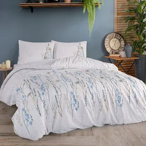 Parure de lit double en coton tissé uni Karden Flower Jasmine, housse de couette blanche, drap plat, 2 taies d'oreiller, ensemble de mobilier de chambre - Product Image 1