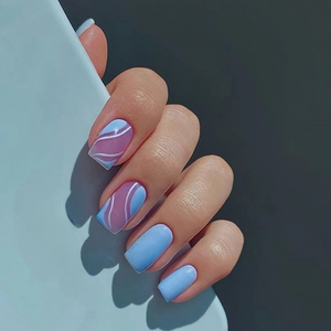 <span class=keywords><strong>Faux</strong></span> ongles autocollants effet tourbillon <span class=keywords><strong>bleu</strong></span> ciel 24 pièces, kit d'ongles à presser tendance avec accents nude pour filles - Product Image 6