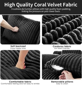 Sofá <span class=keywords><strong>Cama</strong></span> de Moda <span class=keywords><strong>con</strong></span> Asiento Profundo, Compresión al Vacío, Tela de Terciopelo Suave, Sofá sin Estructura - Product Image 4
