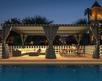 Grande pergola à lames 12x24, en aluminium avec toit réglable, extérieur avec rideaux et filets imperméables