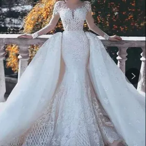 S0665H 2023 New Design Embroidery V Neck Mermaid Detachable Wedding Dress