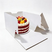 Boîte à gâteau haute blanche personnalisée avec fenêtre transparente festonnée et rabat frontal, 8, 10, 12 pouces, écologique et biodégradable