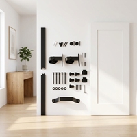Porte coulissante de grange en bois noir avec revêtement en poudre, kit de quincaillerie robuste, double vitrage en verre trempé, capacité de charge de 60 kg