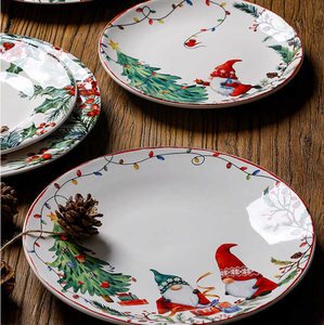 Customizable Christmas Tree Gnome Ceramic Dinner Plates, Hand-Painted Holly Berry Porcelain Platter, Wholesale Holiday Tableware - Product Image 2