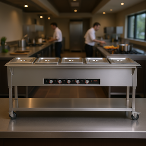 Calentador de Alimentos Vevor de 5 Compartimentos, 20.6 Qt, Mesa de Vapor Eléctrica de Acero Inoxidable para Catering y Buffet con Ruedas Bloqueables - Product Image 2