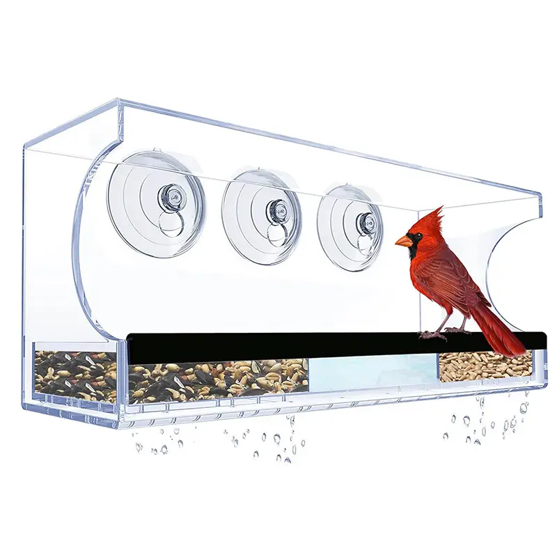 Pengumpan burung jendela akrilik transparan untuk di luar ruangan-pegangan hisap yang ditingkatkan, menonton burung pengumpan rumah burung luar ruangan