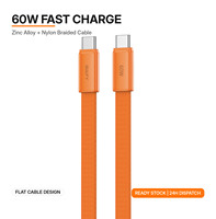 Câble USB C vers USB C en stock, charge rapide 60W, câble plat tressé en nylon