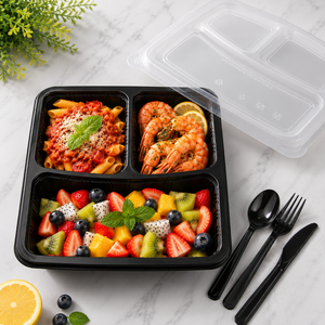 Microwave Safe 3 Compartment PP Takeaway Food Container with Lid - Product Image 1
