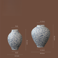 Grand vase en céramique bleu et blanc à motif de feuilles de bambou, nouveau style chinois, porcelaine de Jingdezhen, vase à fleurs de table pour la décoration de la maison