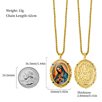 Collier personnalisé avec chaîne en émail, image de Jésus, de la Vierge Marie, de Saint Charles et de l'archange Michel - FL007