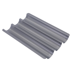 Moule à baguette en acier au carbone, 3 cavités, antiadhésif, en forme de U, pour la cuisson du pain français, gris sidéral - Product Image 4