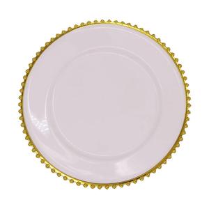 Assiettes de charge en plastique transparent transparent de 13 pouces à bas prix Offre Spéciale avec des perles d'or sous des assiettes pour le mariage - Product Image 1