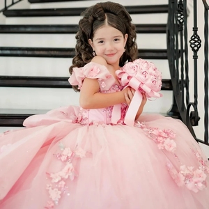 <span class=keywords><strong>Abiti</strong></span> da Damigella Personalizzati con Applicazioni Floreali e Lungo Strascico, Splendido Vestito da Principessa per Compleanno e Banchetto - Product Image 4