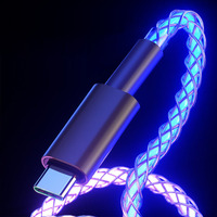 Cable DE DATOS USB C luminoso RGB de 66W, 6A, carga rápida, chaqueta de nailon de cobre puro, teléfono móvil inteligente, ordenador, Cable de luz de respiración