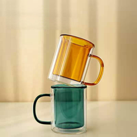 Tasses en verre borosilicate à double paroi de 400 ml avec poignées, résistantes à la chaleur, couleur personnalisable, unisexe, pour thé, café, boissons glacées, herbes, style moderne