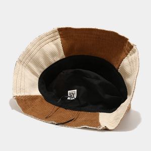 Chapeau Bob de Pêcheur en Coton Corduroy Bicolore Noir et Camel, Personnalisable à Faible MOQ, Offre Promotionnelle, Vente Chaude - Product Image 2