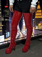 Bottes sexy à hauteur de cuisse, chaussures longues en PU brillant, chaussures de défilé de mode, chaussures à plateforme, bottes au-dessus du genou pour femmes, grandes tailles