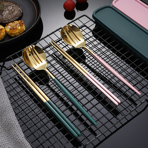 Tùy chỉnh sinh viên di động Bộ đồ ăn đặt thép không gỉ muỗng nĩa đũa gương đánh bóng Flatware Bộ - Product Image 4