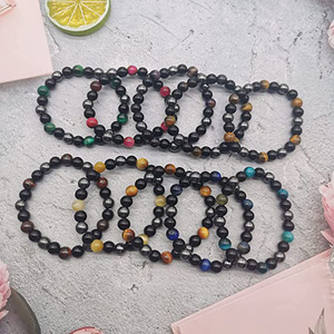 Perles d'onyx noir pour hommes et femmes, triple protection, œil de tigre, pierre de lave, forme de lune, libère la peur, l'anxiété, apporte le succès - Product Image 3