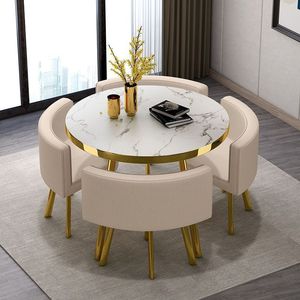 Mesa de Comedor Moderna Minimalista con Base Circular de Metal Desmontable <span class=keywords><strong>y</strong></span> Superficie de MDF, Juego de 4 Plazas para Restaurantes <span class=keywords><strong>y</strong></span> Locales Comerciales Pequeños - Product Image 2