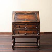 Bureau d'écriture vintage en chêne massif avec plusieurs tiroirs, armoire de rangement pour bureau, chambre ou salon en bois