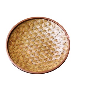 Handmade Bamboo Woven Serving Tray Herringbone Pattern Round For Snacks Fruits Pastries Household Desktop Use - Product Image 5