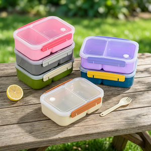 Large Capacity 3 Compartments Heatable Leak Proof Portable Square Plastic Bento <b>Lunch</b> <b>Box</b> Transparent Top Lid <b>School</b> Ready - Product Image 2