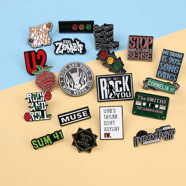 Funny Rock and Roll Band Enamel Pin Punk Letters Badge Album Collection Jewelry Gift for Music Fans