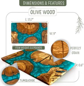 Planche à <span class=keywords><strong>fromage</strong></span> en bois d'olivier fait main, <span class=keywords><strong>plateau</strong></span> de service à charcuterie en résine époxy avec résine bleue, planche à découper en bois, cadeau de cuisine - Product Image 4