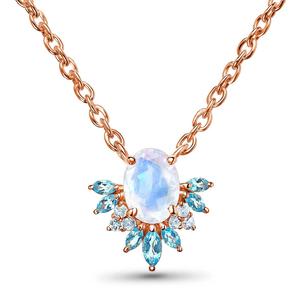 Women's 925 Silver Rhodium Plated Moonstone Pendant <b>Necklace</b> Flower Shape Claw Setting Classic Link Chain Wedding Jewelry - Product Image 1