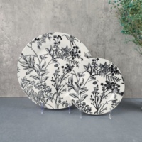 Service de table en céramique 24 pièces, style vintage, avec impression par tampographie, assiettes et bols à motif floral élégant