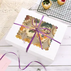 Коробка для выпечки кексов XJH, большой белый коробочка с окошком для выпечки, десертов, пирожных на вынос, 12 упаковок