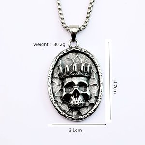 Collar Ovalado de Acero Inoxidable para Hombre con Colgante de Corona y Calavera, Estilo Punk, para Uso Diario - Product Image 5