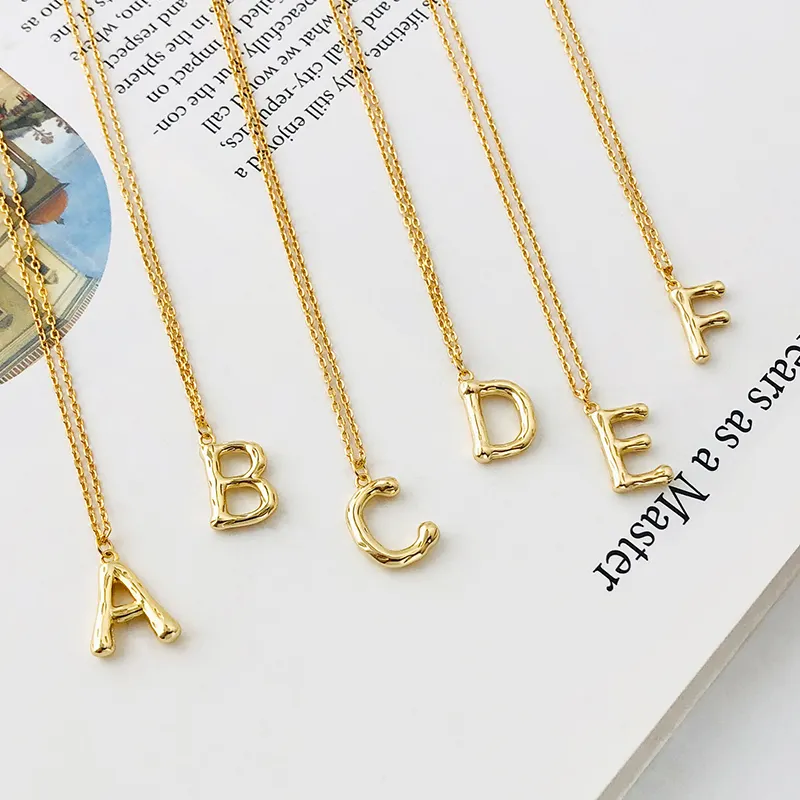 Women Trending Gold Plated Jewelry 18K Sterling Silver Alphabet Initial Letter Pendant Necklace