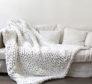 Couverture tricotée en coton moderne doux et chaud, tissage végétalien épais, fait à la main, bleu lourd, prix bon marché - Product Image 6