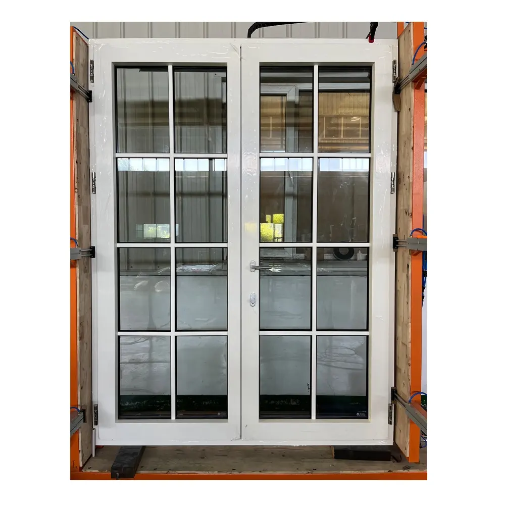 Двойные решетки для распашных дверей Penjoy, алюминиевая облицованная деревянная наружная открывающаяся дверь с экраном