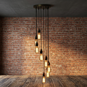 Luminaire suspendu industriel avec 8 ampoules Edison réglables E14, lustre en fer noir LED pour salon 6000K - Product Image 3