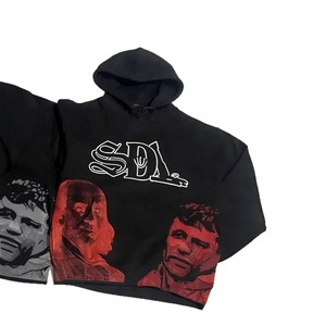 Streetwear Rhinestones Screen <b>Printed</b> Sun Faded Wash SDL Pullover Hoodies Oversized Autumn Men's 100% Cotton Acid Wash Hoodie - Product Image 5