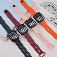 Jam Tangan Digital Sport J53 Grosir OEM Unisex Plastik Silikon Tombol Mini Kalkulator Belajar Anak Jam LED Kalkulator